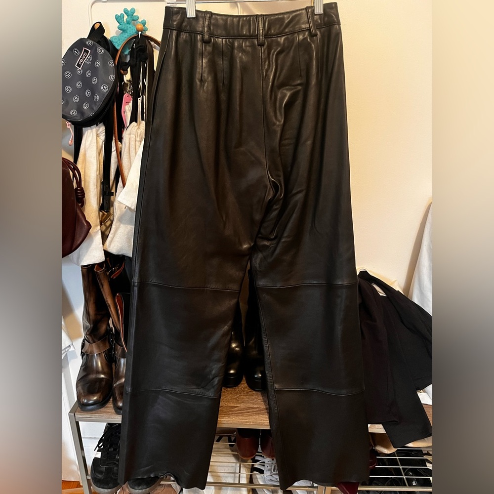 REFORMATION Veda Rivington Wide Leg Leather Trouser Black Sz 0 - Picture 5 of 10